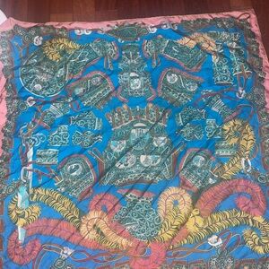 Hermes Blue and Pink Silk Scarf